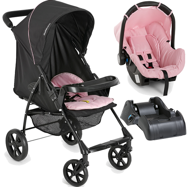 Carrinho de Bebe Bebe Conforto Rosa Base Galzerano Romano G22 Preto Rosa