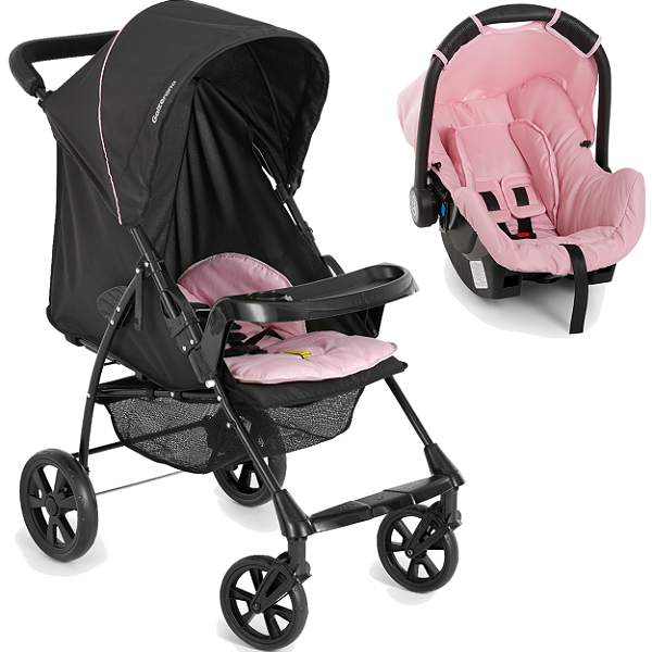 Carrinho de Bebe Bebe Conforto Rosa Galzerano Romano G22 Preto Rosa