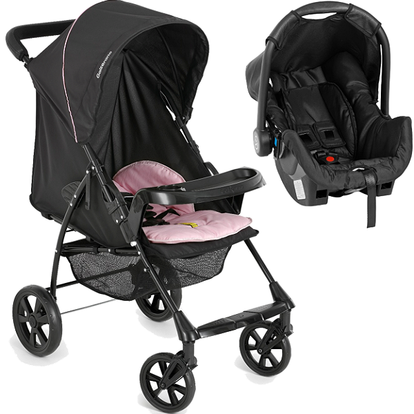 Carrinho de Bebe com Bebe Conforto Galzerano Romano G22 Preto Rosa