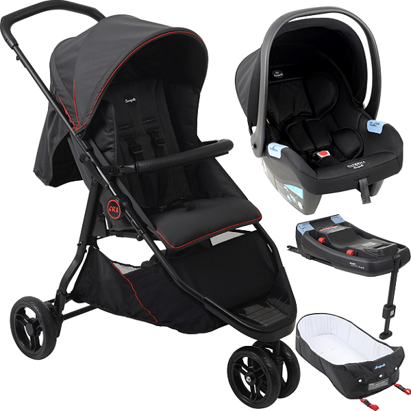 Carrinho Moises Bebe Conforto Preto Base ISOFIX Burigotto CR3 22 Gray Red