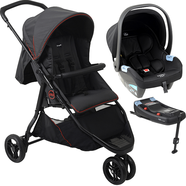 Carrinho com Bebe Conforto Preto Base ISOFIX Burigotto CR3 22 Gray Red