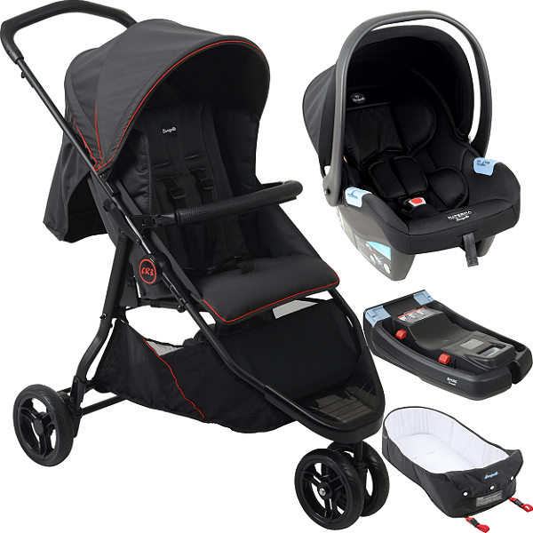 Carrinho com Moises Bebe Conforto Preto Base Burigotto CR3 22 Gray Red