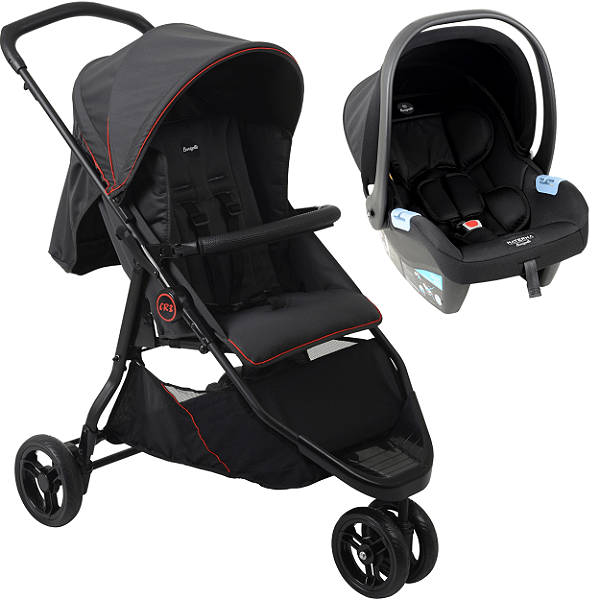 Carrinho de Bebe com Bebe Conforto Preto Burigotto CR3 22 Gray Red