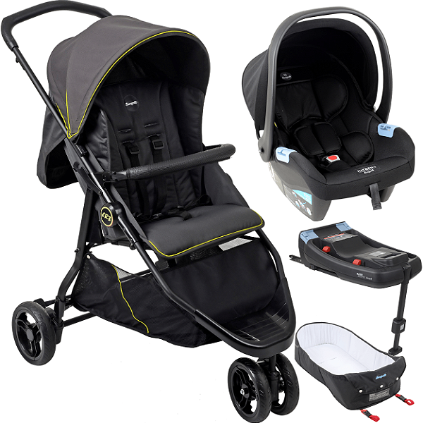 Carrinho Moises Bebe Conforto Preto Base ISOFIX Burigotto CR3 22 Neon