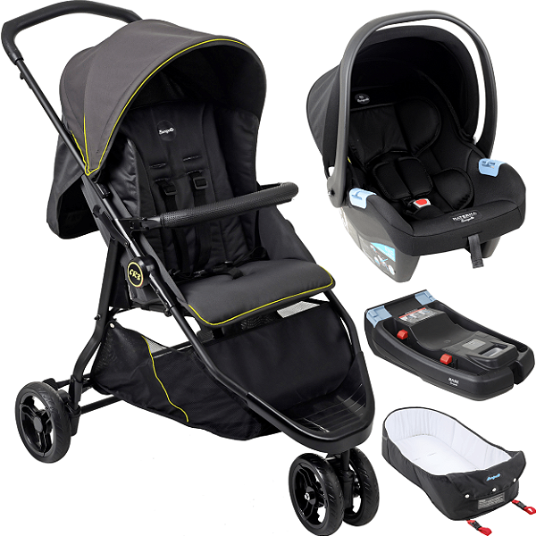 Carrinho  Moises Bebe Conforto Preto Base Burigotto CR3 22 Gray Neon