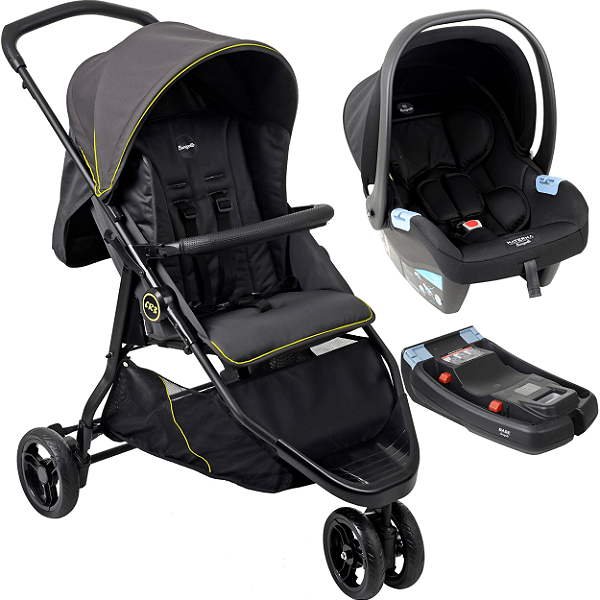 Carrinho de Bebe Bebe Conforto Preto Base Burigotto CR3 Gray Neon