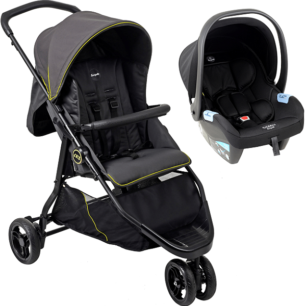 Carrinho de Bebe com Bebe Conforto Preto Burigotto CR3 22 Gray Neon