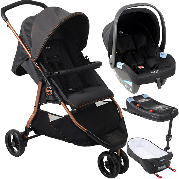 Carrinho Moises Bebe Conforto Preto Base ISOFIX Burigotto CR3 22 Cobre