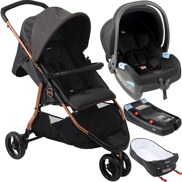 Carrinho  Moises Bebe Conforto Preto Base Burigotto CR3 22 Gray Cobre
