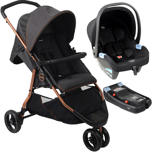 Carrinho de Bebe Bebe Conforto Preto Base Burigotto CR3 22 Gray Cobre