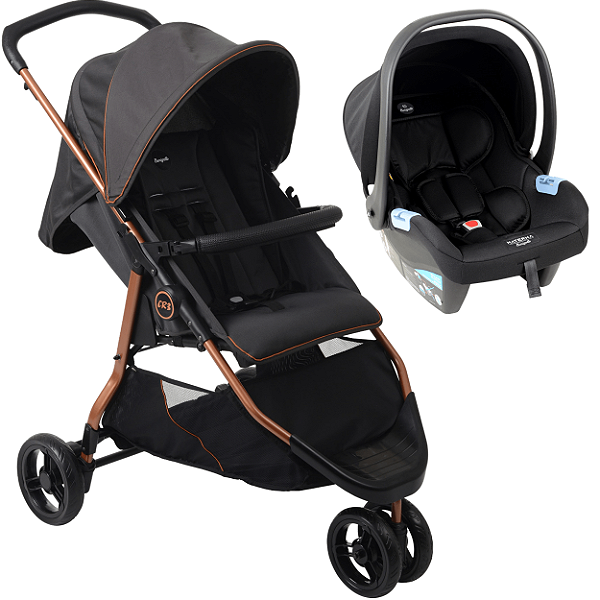 Carrinho de Bebe Bebe Conforto Preto Burigotto CR3 22 Gray Cobre
