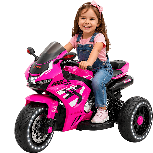 Moto Eletrica Infantil Biemme Turbo Sport Trike 12V Rosa