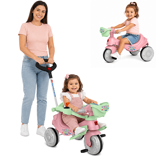 Triciclo Bandeirante Passeio e Pedal Velobaby Joy Rosa