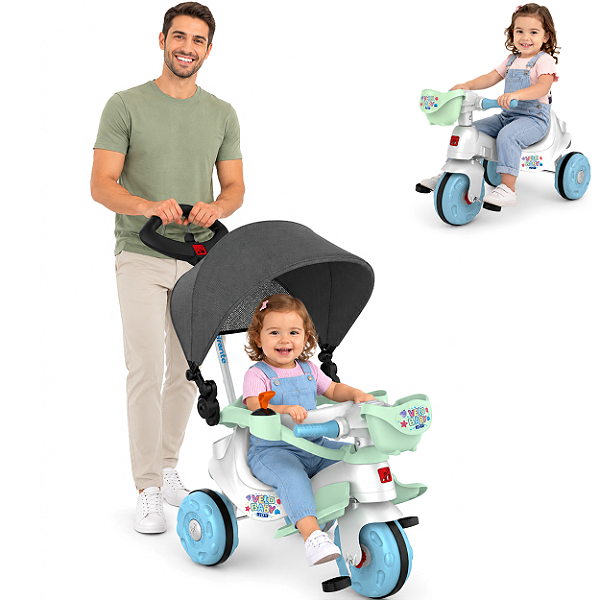 Triciclo  Bandeirante Passeio e Pedal Velobaby Joy Com Capota Prata