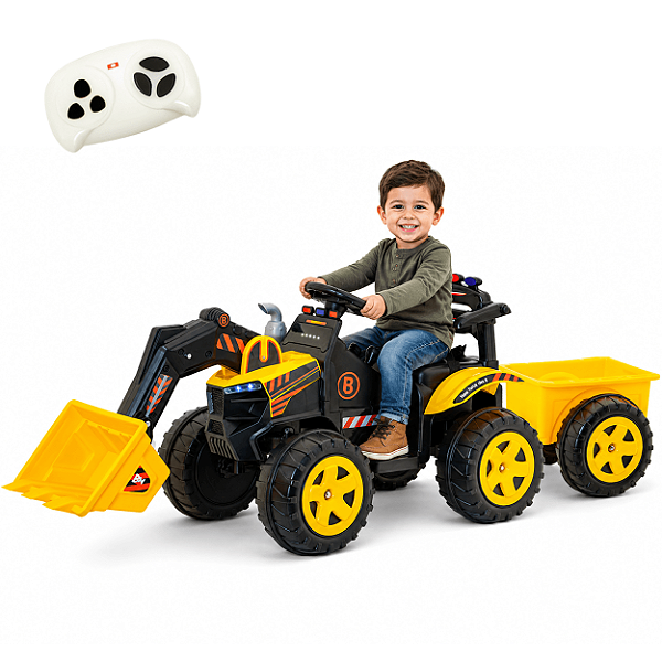 Trator Eletrico Biemme Escavedeira B Land Amarelo 12V Controle