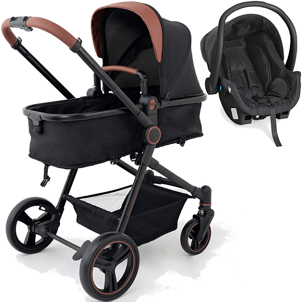 Carrinho de Bebe Moises com Bebe Cocoon Preto Galzerano Ivy Black