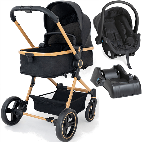 Carrinho de Bebe Moises Bebe Cocoon Preto Base Galzerano Ivy Gold