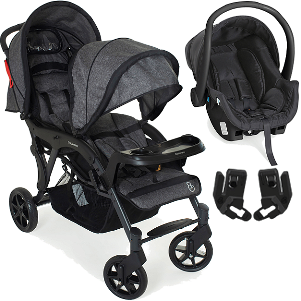 Carrinho com Bebe Cocoon Preto Gemeos Galzerano Doppio Grafite