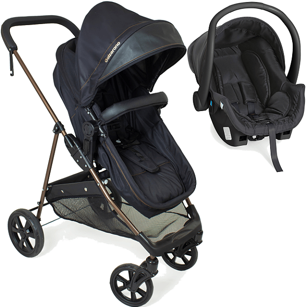 Carrinho com Bebe Cocoon Preto Galzerano Napoli G22 Preto Cobre