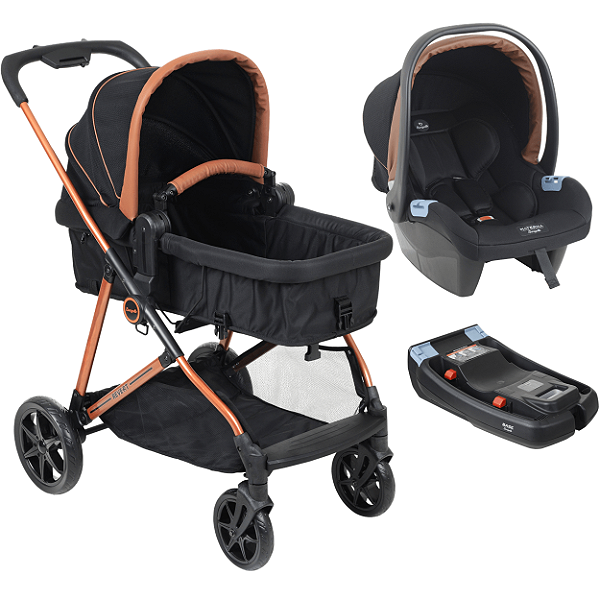 Carrinho Bebe Materna Preto Cobre Base Burigotto Revert 22 Preto Cobre