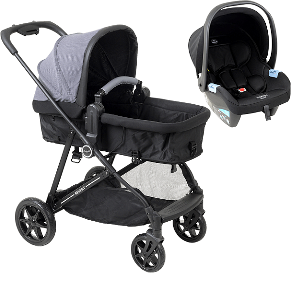 Carrinho Bebe Materna Preto Burigotto Reversivel Revert 22 Gris
