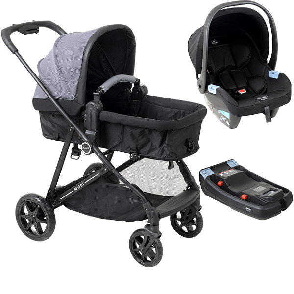 Carrinho com Bebe Materna Preto Base Burigotto Revert 22 Gris