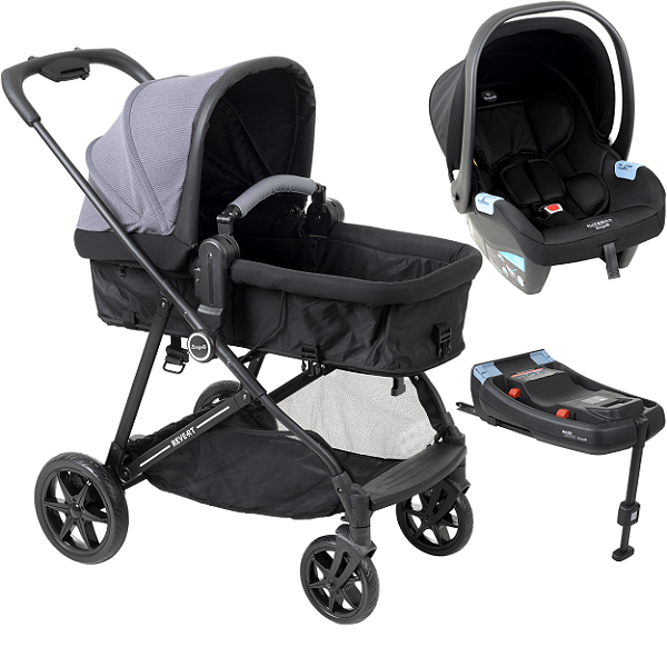 Carrinho com Bebe Materna Preto Base ISOFIX Burigotto Revert 22 Gris