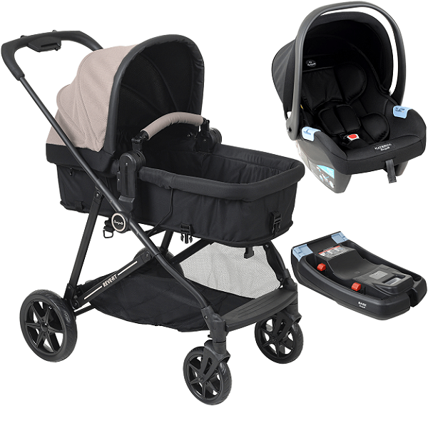 Carrinho com Bebe Materna Preto Base Burigotto Revert 22 Capuccino