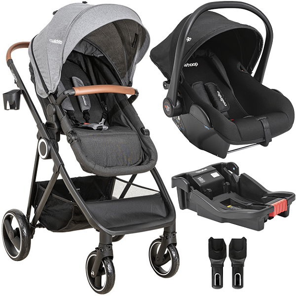 Carrinho de Bebe com Bebe e Base Colinho Kiddo Cosmos Grafite