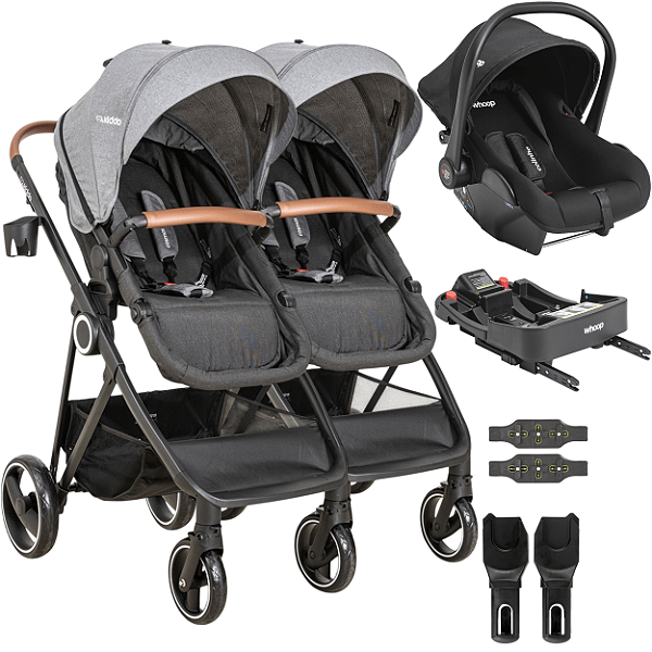 Carrinho Kiddo de Gemeos Bebe e Base ISOFIX Colinho Cosmos Grafite