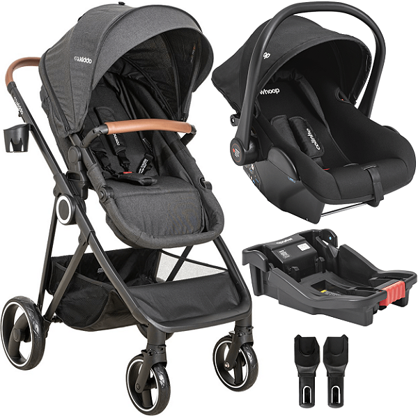 Carrinho de Bebe com Bebe e Base Colinho Kiddo Cosmos Preto