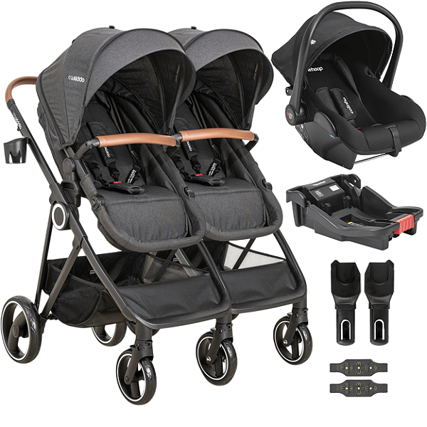 Carrinho Kiddo para Gemeos com Bebe e Base Colinho Cosmos Preto
