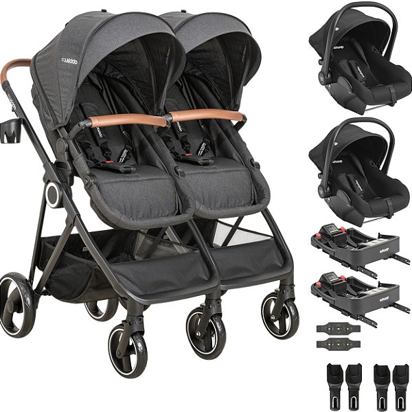 Carrinho Gemeos com 2 Bebe e 2 Base ISOFIX Colinho Kiddo Cosmos Preto