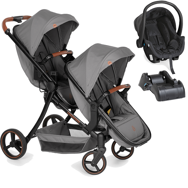 Carrinho para Gêmeos com Bebê Cocoon e Base Galzerano Nix Duo Grafite