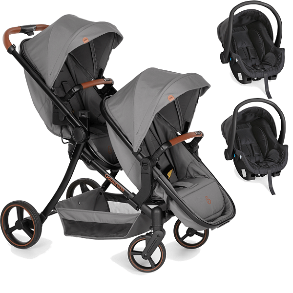Carrinho para Gêmeos com 2 Bebê Conforto Cocoon Galzerano Nix Duo Grafite