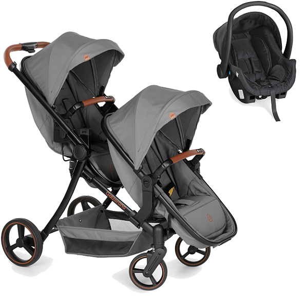 Carrinho para Gêmeos com Bebê Conforto Cocoon Galzerano Nix Duo Grafite