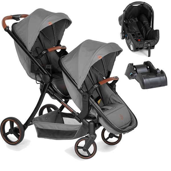Carrinho para Gêmeos com Bebê Conforto e Base Galzerano Nix Duo Grafite