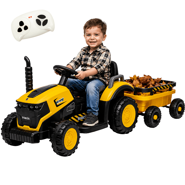 Trator Elétrico Infantil Zippy Toys Compact com Carreta Amarelo 12V