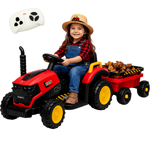 Trator Elétrico Infantil Zippy Toys Compact com Carreta Vermelho 12V