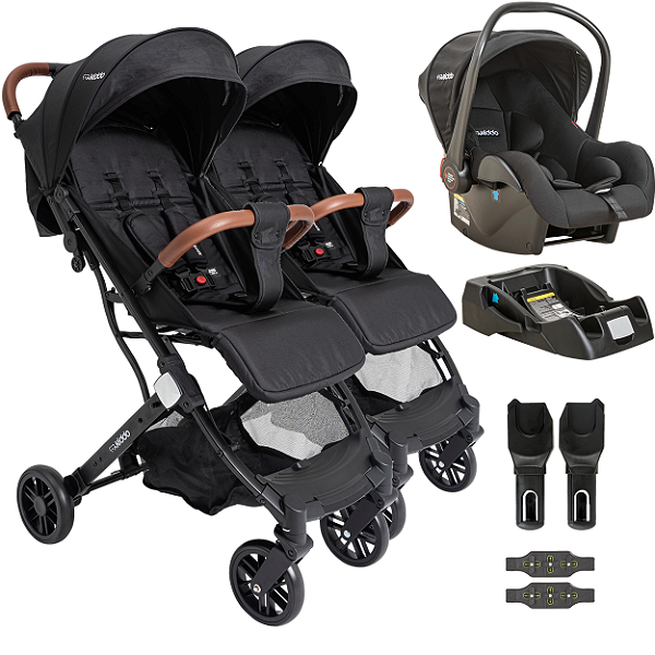Carrinho para Gemeos com Bebe Conforto Base Kiddo Sprint III Preto