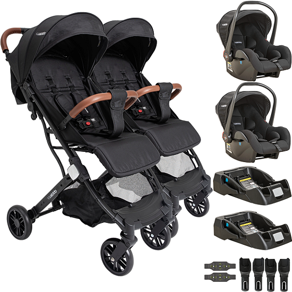 Carrinho para Gemeos 2 Bebe Conforto 2 Base Kiddo Sprint III Preto