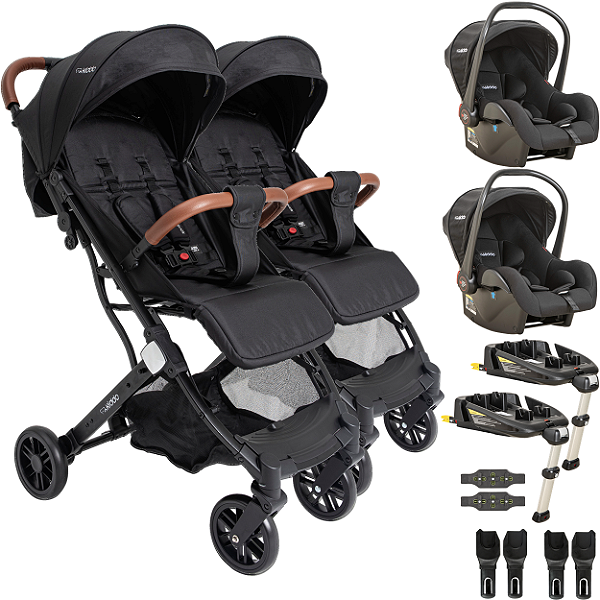 Carrinho Gemeos 2 Bebe Conforto 2 Base ISOFIX Kiddo Sprint III Preto