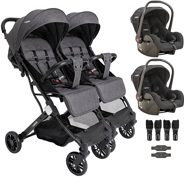 Carrinho para Gemeos com 2 Bebe Conforto Kiddo Sprint III Grafite