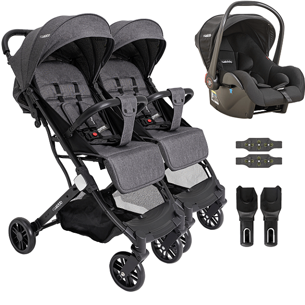 Carrinho para Gemeos com Bebe Conforto Kiddo Sprint III Grafite