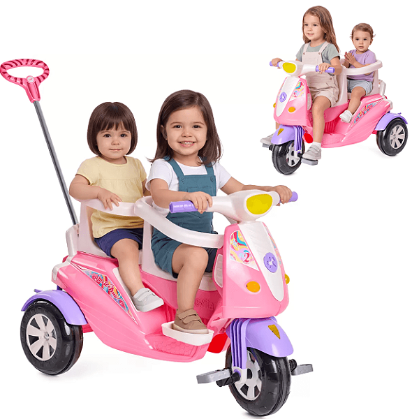 Carrinho de Passeio e Pedal Calesita Moto Duo Candy 2 Lugares