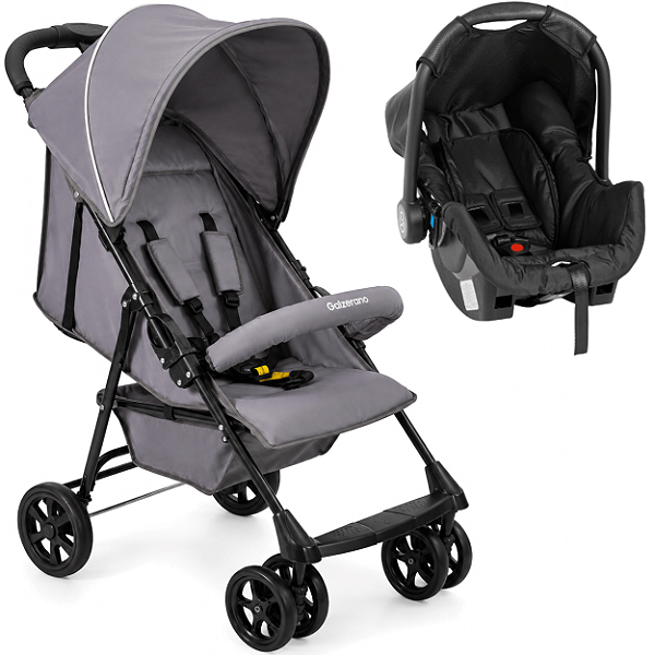 Carrinho de Bebe com Bebê Conforto Galzerano Tivoli Cinza