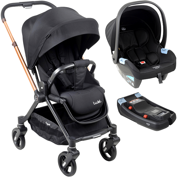 Carrinho de Bebe com Bebe Materna e Base Burigotto Twist Metal Cobre