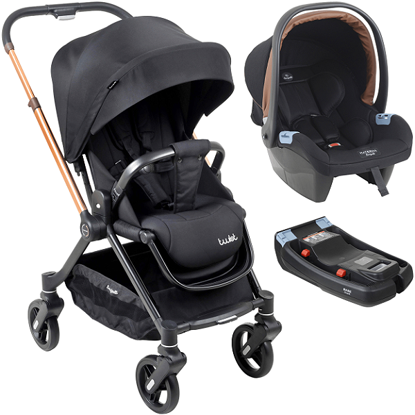 Carrinho de Bebe Bebe Materna Preto Cobre e Base Burigotto Twist Metal Cobre