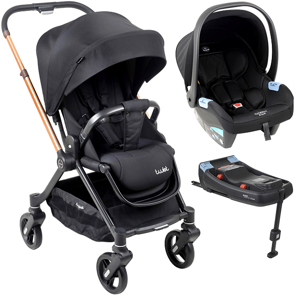 Carrinho de Bebe com Bebe Materna e Base ISOFIX Burigotto Twist Metal Cobre