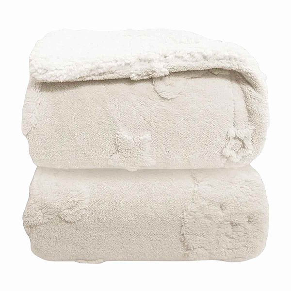 Cobertor Com Sherpam Relevo Urso - Branco- Laço Bebê